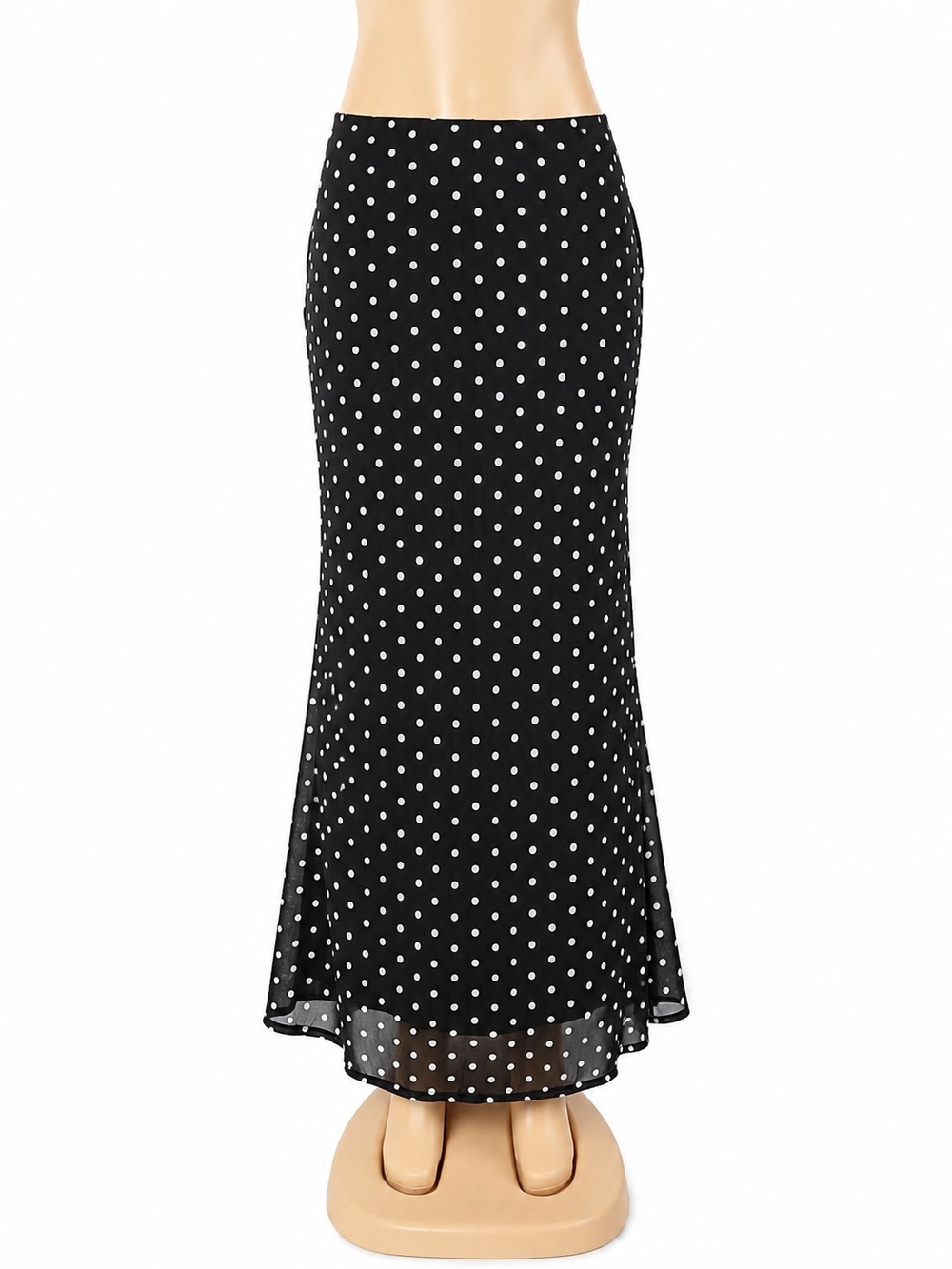 Black Polka Dot Maxi Skirt - Elegant Women's Skirt